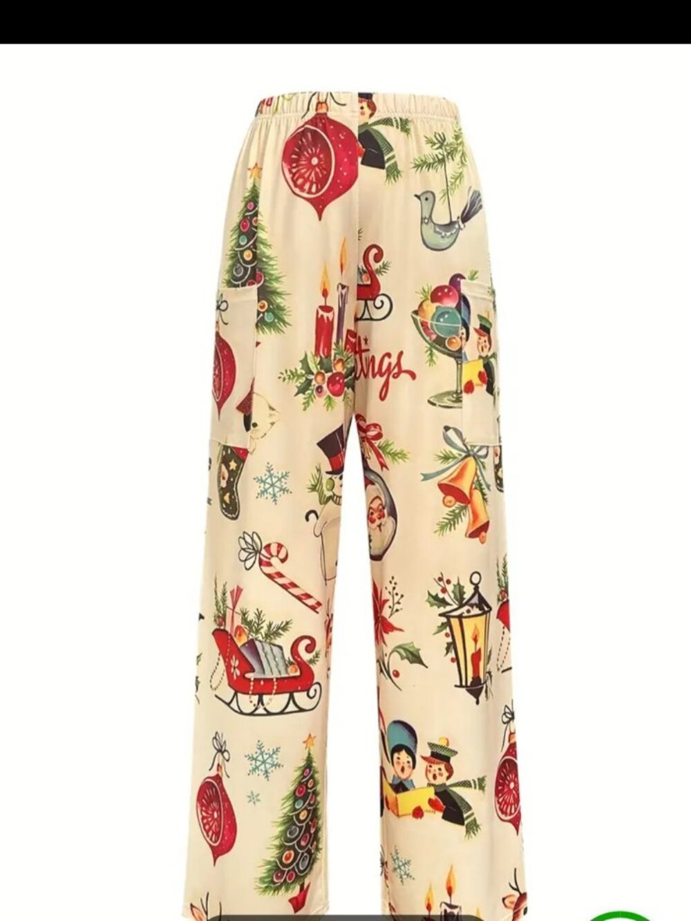 Women Santa Claus Print Wide Leg Pants, Casual Elastic High Waist Dual Pockets